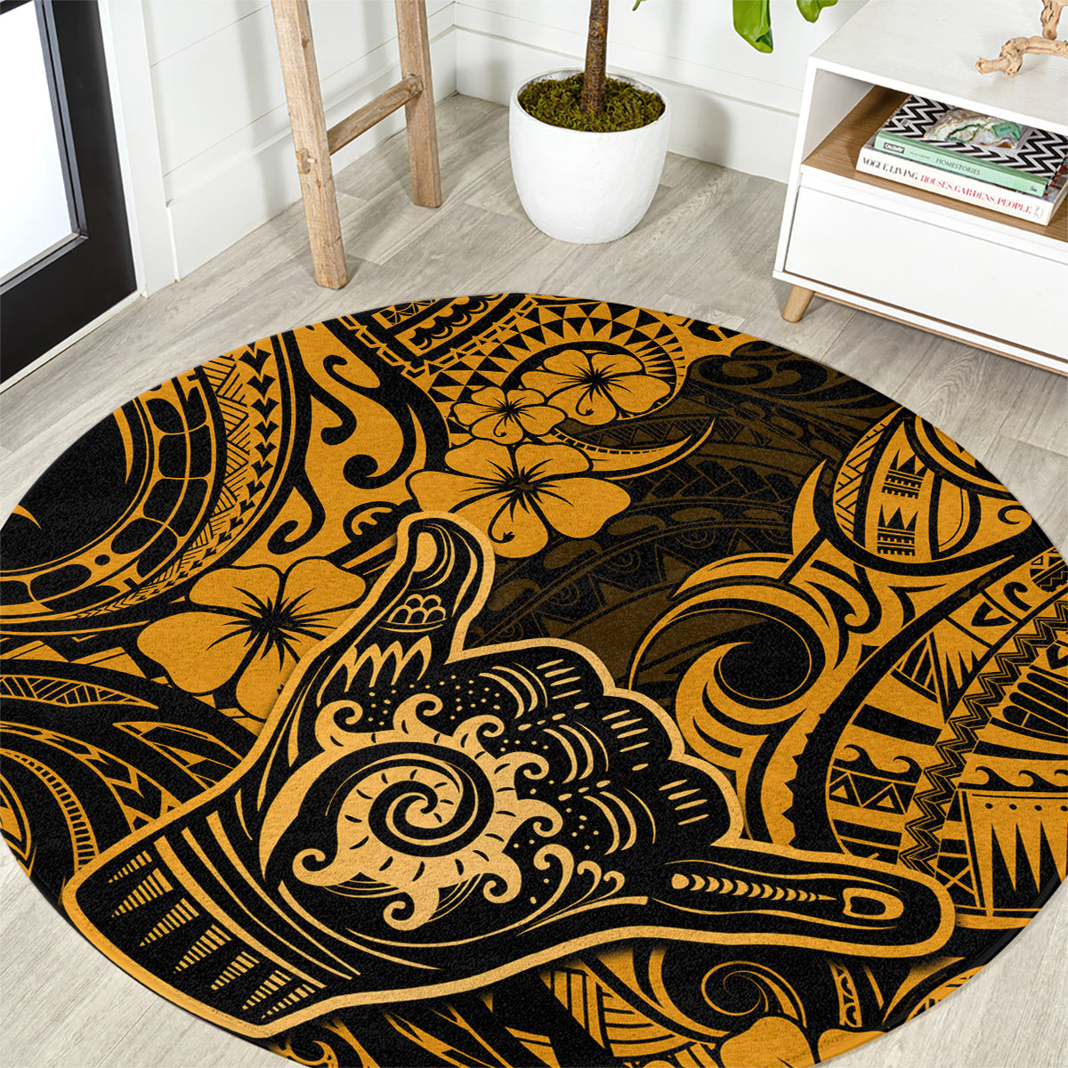 hawaii-shaka-sign-round-carpet-with-polynesian-hibiscus-gold-unique