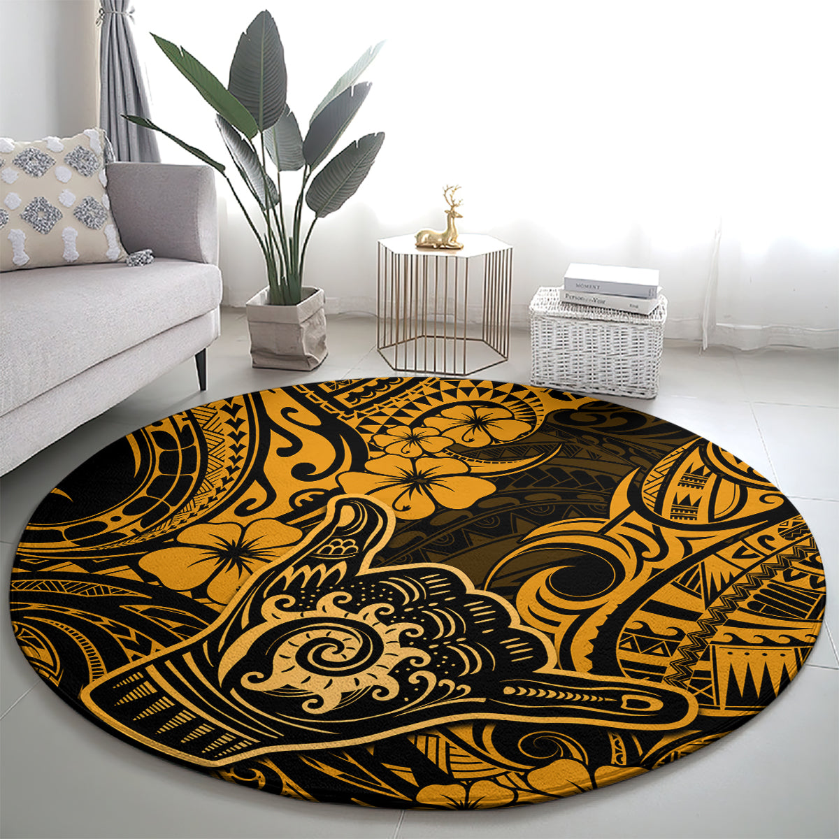 hawaii-shaka-sign-round-carpet-with-polynesian-hibiscus-gold-unique