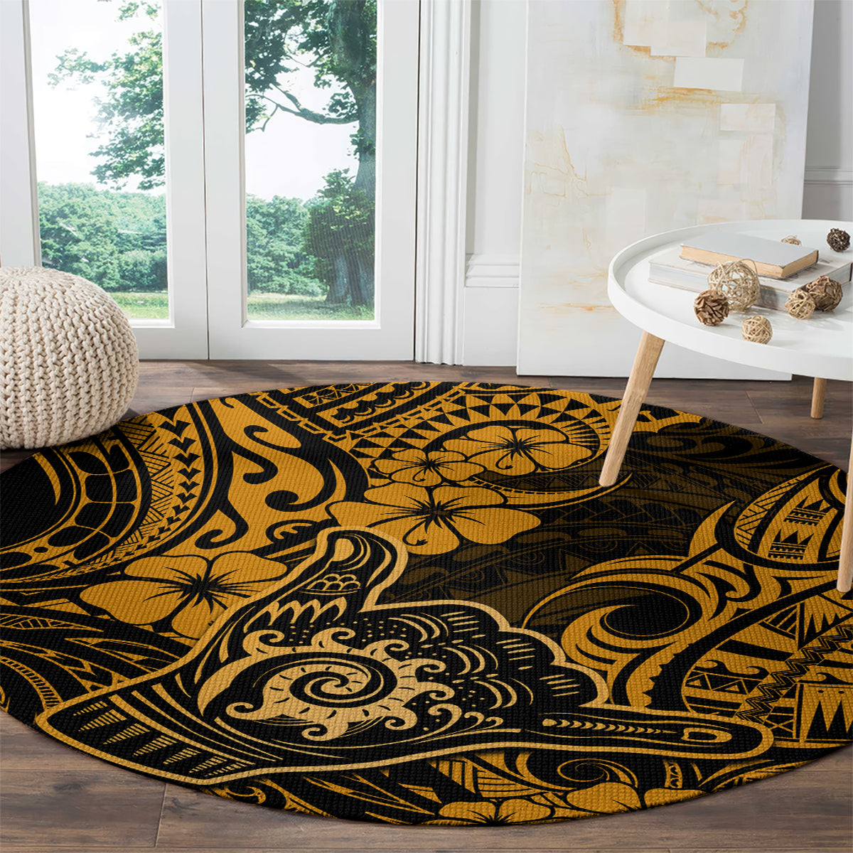 hawaii-shaka-sign-round-carpet-with-polynesian-hibiscus-gold-unique