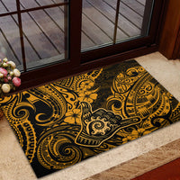 Hawaii Shaka Sign Rubber Doormat With Polynesian Hibiscus Gold Unique - Wonder Print Shop