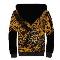 Hawaii Shaka Sign Sherpa Hoodie With Polynesian Hibiscus Gold Unique - Wonder Print Shop