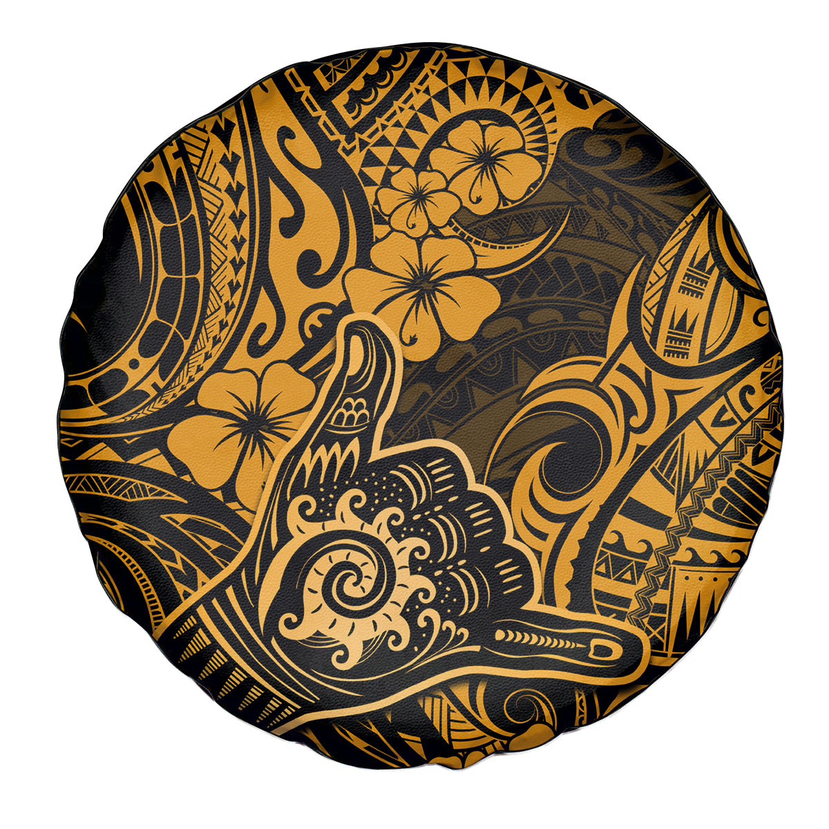 Hawaii Shaka Sign Spare Tire Cover With Polynesian Hibiscus Gold Unique - Wonder Print Shop
