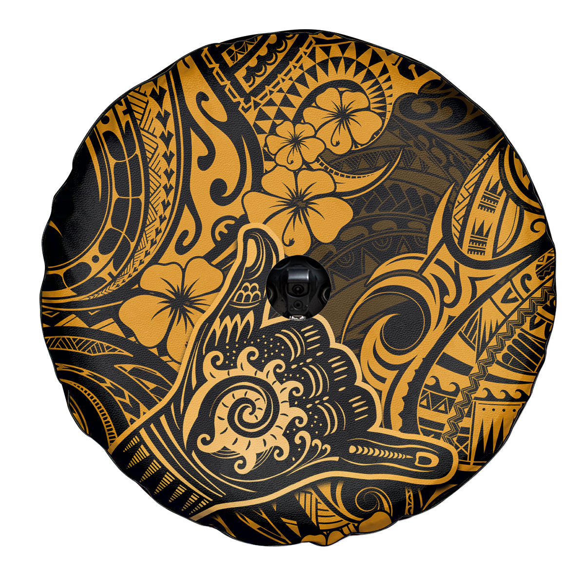 Hawaii Shaka Sign Spare Tire Cover With Polynesian Hibiscus Gold Unique - Wonder Print Shop