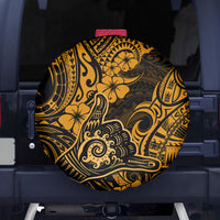 Hawaii Shaka Sign Spare Tire Cover With Polynesian Hibiscus Gold Unique - Wonder Print Shop