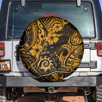 Hawaii Shaka Sign Spare Tire Cover With Polynesian Hibiscus Gold Unique - Wonder Print Shop