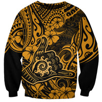 Hawaii Shaka Sign Sweatshirt With Polynesian Hibiscus Gold Unique - Wonder Print Shop