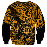 Hawaii Shaka Sign Sweatshirt With Polynesian Hibiscus Gold Unique - Wonder Print Shop