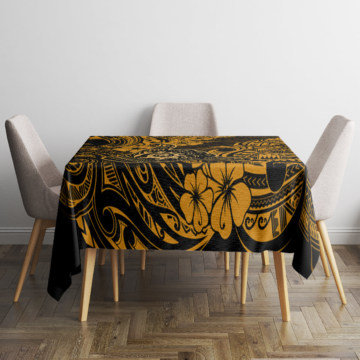 Hawaii Shaka Sign Tablecloth With Polynesian Hibiscus Gold Unique - Wonder Print Shop