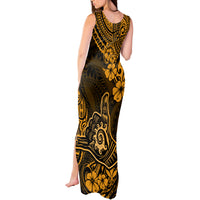 Hawaii Shaka Sign Tank Maxi Dress With Polynesian Hibiscus Gold Unique - Wonder Print Shop