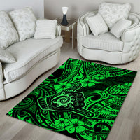 Hawaii Shaka Sign Area Rug With Polynesian Hibiscus Green Unique - Wonder Print Shop