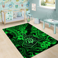 Hawaii Shaka Sign Area Rug With Polynesian Hibiscus Green Unique - Wonder Print Shop