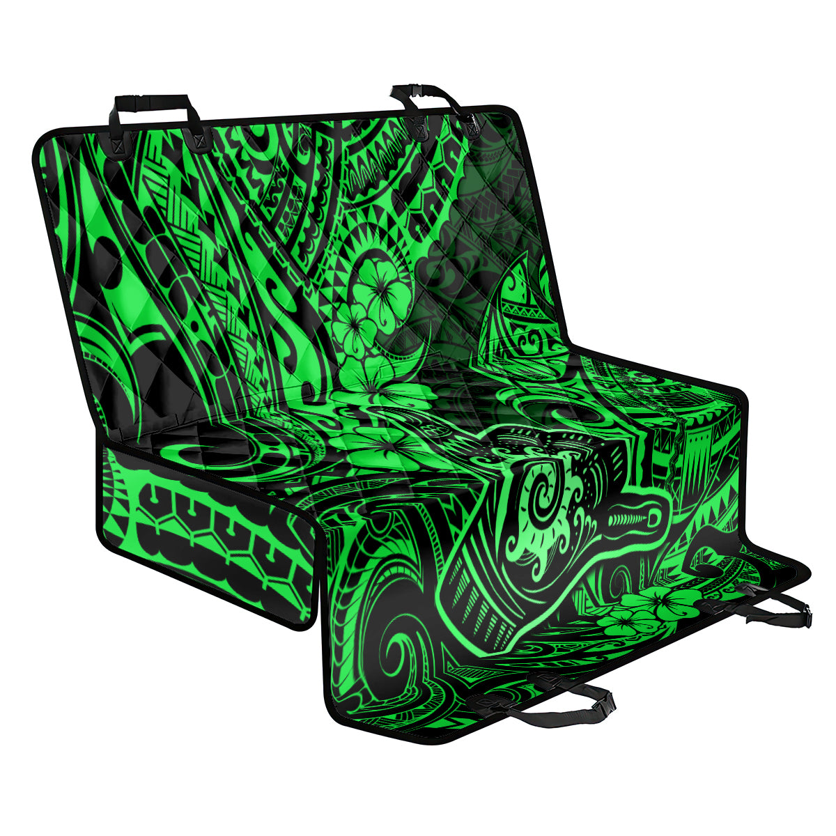 Hawaii Shaka Sign Back Car Seat Cover With Polynesian Hibiscus Green Unique - Wonder Print Shop