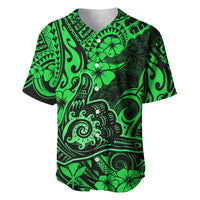Hawaii Shaka Sign Baseball Jersey With Polynesian Hibiscus Green Unique - Wonder Print Shop