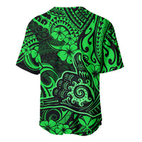Hawaii Shaka Sign Baseball Jersey With Polynesian Hibiscus Green Unique - Wonder Print Shop