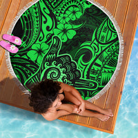 Hawaii Shaka Sign Beach Blanket With Polynesian Hibiscus Green Unique - Wonder Print Shop