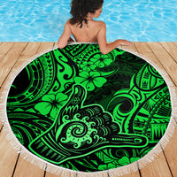 Hawaii Shaka Sign Beach Blanket With Polynesian Hibiscus Green Unique - Wonder Print Shop