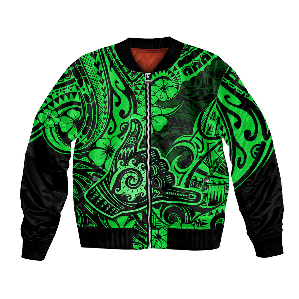 Hawaii Shaka Sign Bomber Jacket With Polynesian Hibiscus Green Unique - Wonder Print Shop