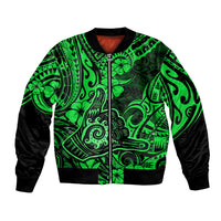 Hawaii Shaka Sign Bomber Jacket With Polynesian Hibiscus Green Unique - Wonder Print Shop