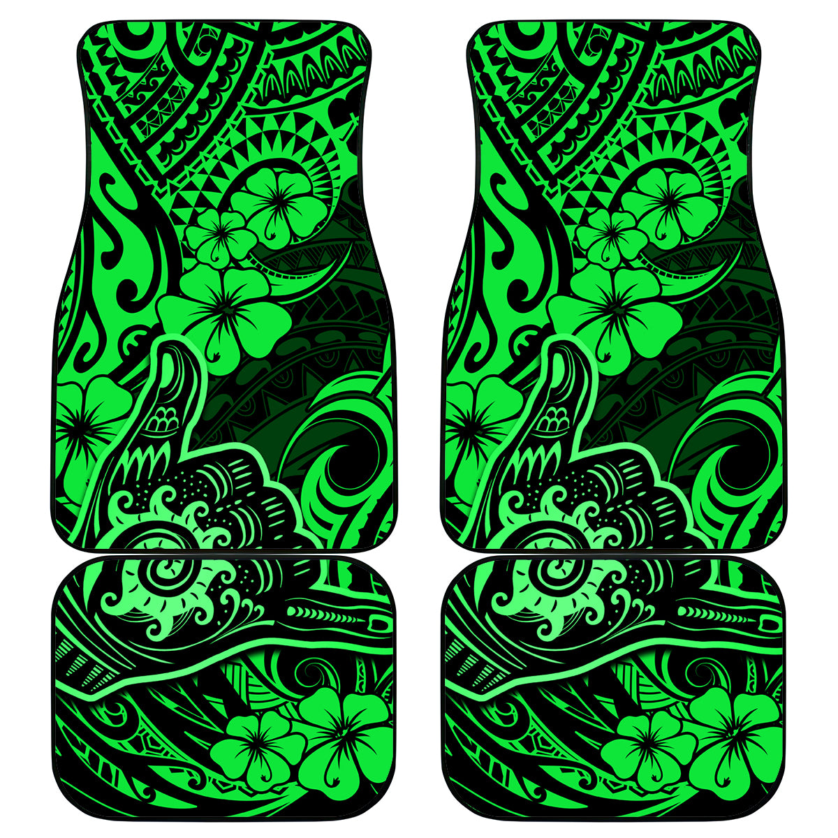 Hawaii Shaka Sign Car Mats With Polynesian Hibiscus Green Unique - Wonder Print Shop