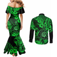 hawaii-shaka-sign-couples-matching-mermaid-dress-and-long-sleeve-button-shirts-with-polynesian-hibiscus-green-unique