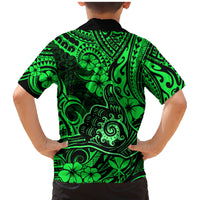 Hawaii Shaka Sign Family Matching Mermaid Dress and Hawaiian Shirt With Polynesian Hibiscus Green Unique - Wonder Print Shop