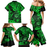 Hawaii Shaka Sign Family Matching Mermaid Dress and Hawaiian Shirt With Polynesian Hibiscus Green Unique - Wonder Print Shop