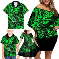 Hawaii Shaka Sign Family Matching Off Shoulder Short Dress and Hawaiian Shirt With Polynesian Hibiscus Green Unique - Wonder Print Shop