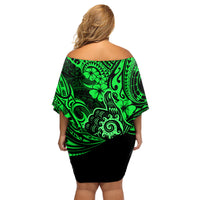 Hawaii Shaka Sign Family Matching Off Shoulder Short Dress and Hawaiian Shirt With Polynesian Hibiscus Green Unique - Wonder Print Shop