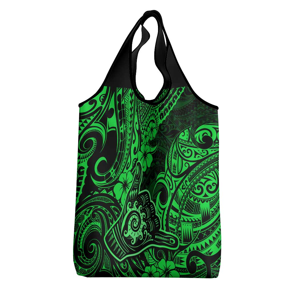 Hawaii Shaka Sign Grocery Bag With Polynesian Hibiscus Green Unique