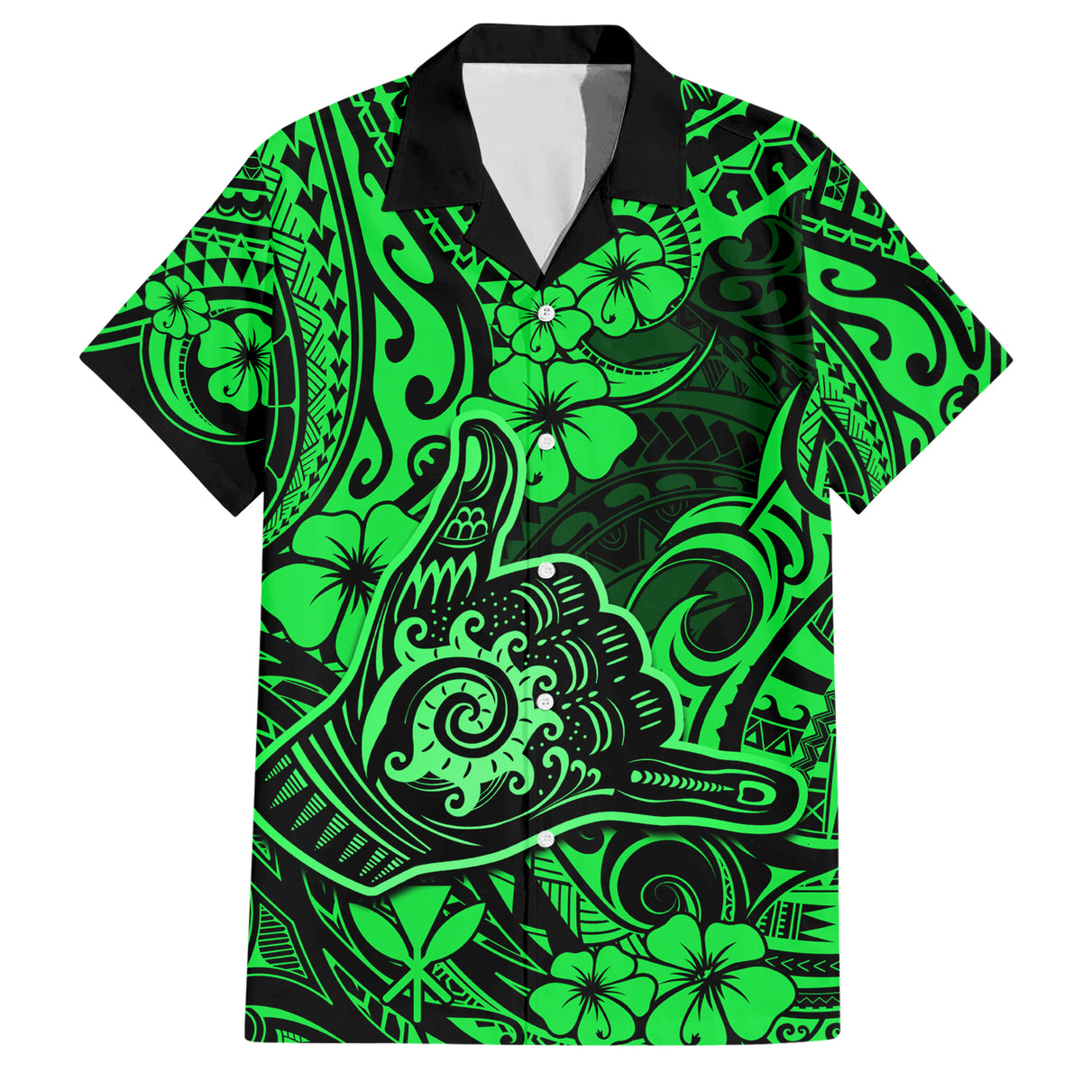 Hawaii Shaka Sign Hawaiian Shirt With Polynesian Hibiscus Green Unique - Wonder Print Shop