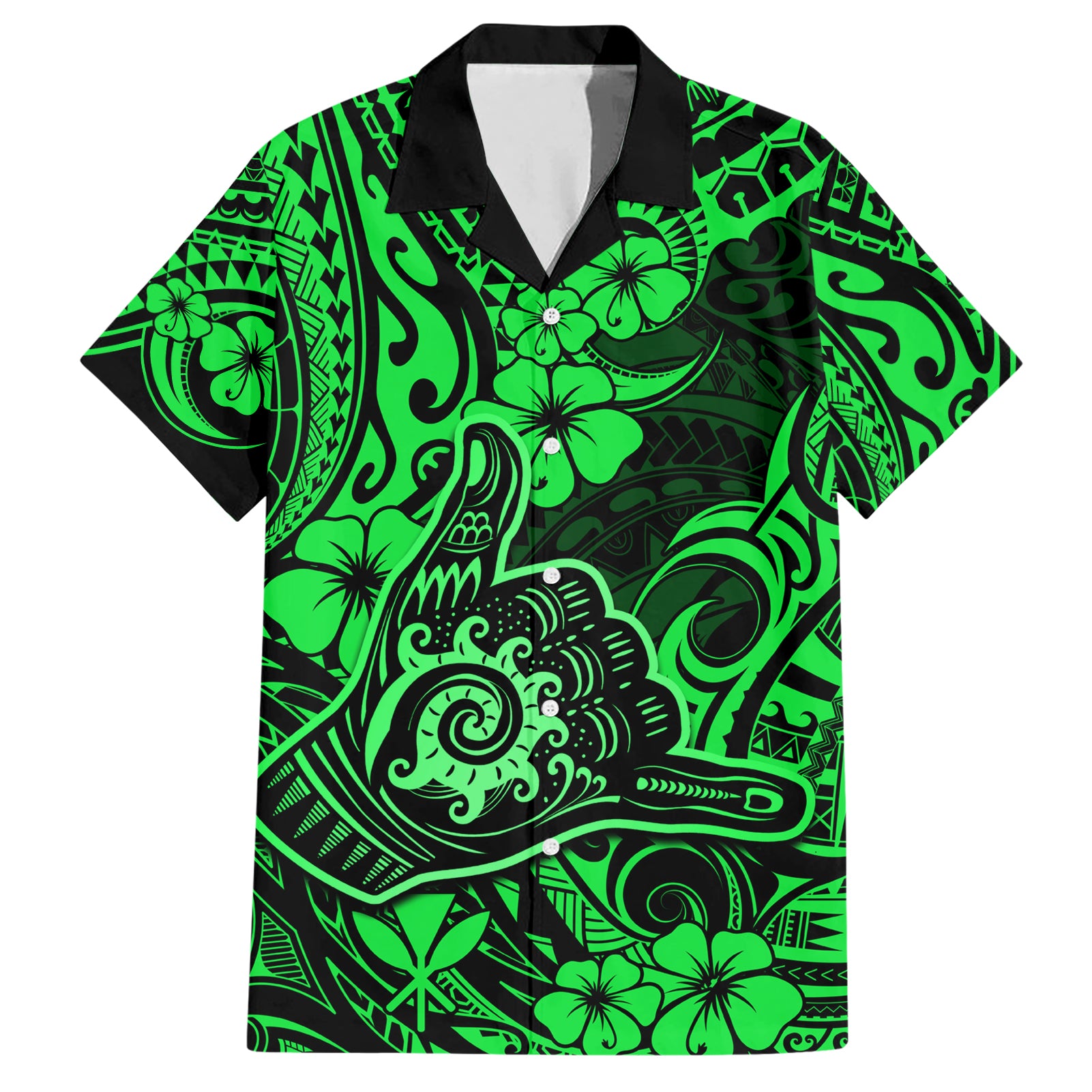 Hawaii Shaka Sign Hawaiian Shirt With Polynesian Hibiscus Green Unique - Wonder Print Shop