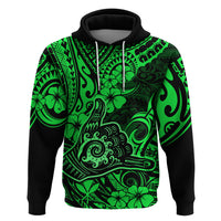 Hawaii Shaka Sign Hoodie With Polynesian Hibiscus Green Unique - Wonder Print Shop