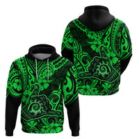 Hawaii Shaka Sign Hoodie With Polynesian Hibiscus Green Unique - Wonder Print Shop