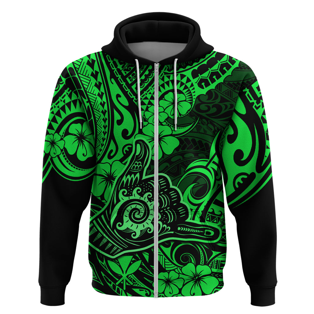 Hawaii Shaka Sign Hoodie With Polynesian Hibiscus Green Unique - Wonder Print Shop