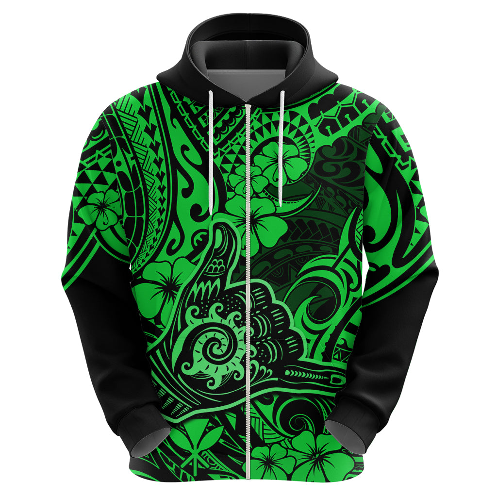Hawaii Shaka Sign Hoodie With Polynesian Hibiscus Green Unique - Wonder Print Shop