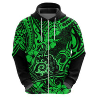 Hawaii Shaka Sign Hoodie With Polynesian Hibiscus Green Unique - Wonder Print Shop