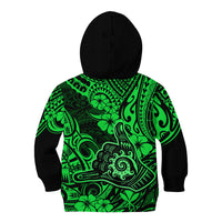 Hawaii Shaka Sign Kid Hoodie With Polynesian Hibiscus Green Unique - Wonder Print Shop