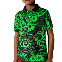 Hawaii Shaka Sign Kid Polo Shirt With Polynesian Hibiscus Green Unique - Wonder Print Shop