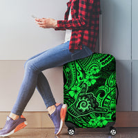 Hawaii Shaka Sign Luggage Cover With Polynesian Hibiscus Green Unique - Wonder Print Shop