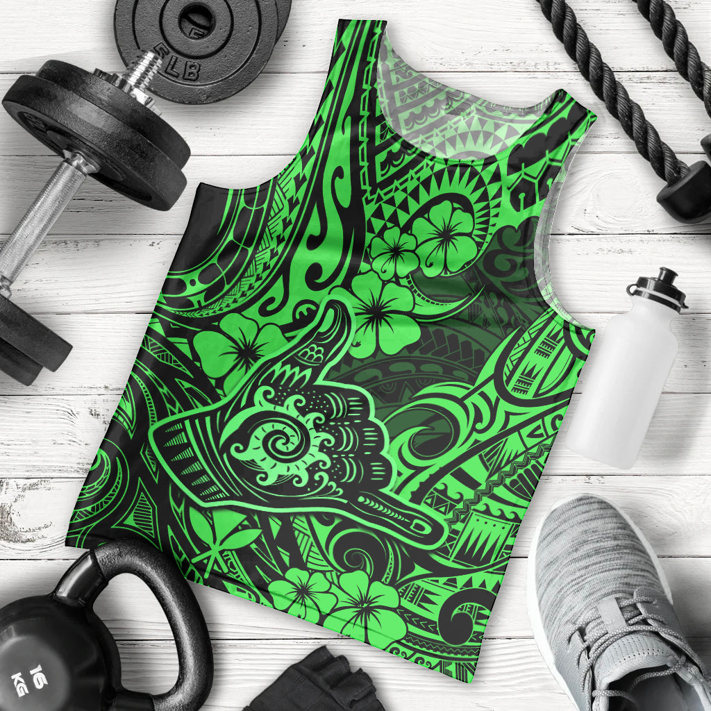 Hawaii Shaka Sign Men Tank Top With Polynesian Hibiscus Green Unique - Wonder Print Shop