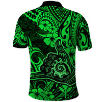 Hawaii Shaka Sign Polo Shirt With Polynesian Hibiscus Green Unique - Wonder Print Shop