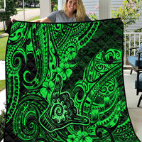 Hawaii Shaka Sign Quilt With Polynesian Hibiscus Green Unique - Wonder Print Shop