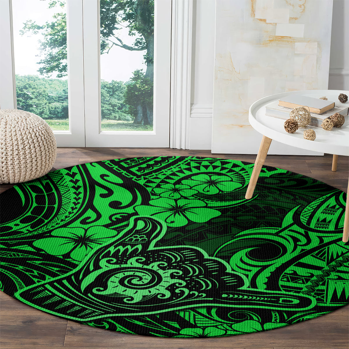 hawaii-shaka-sign-round-carpet-with-polynesian-hibiscus-green-unique