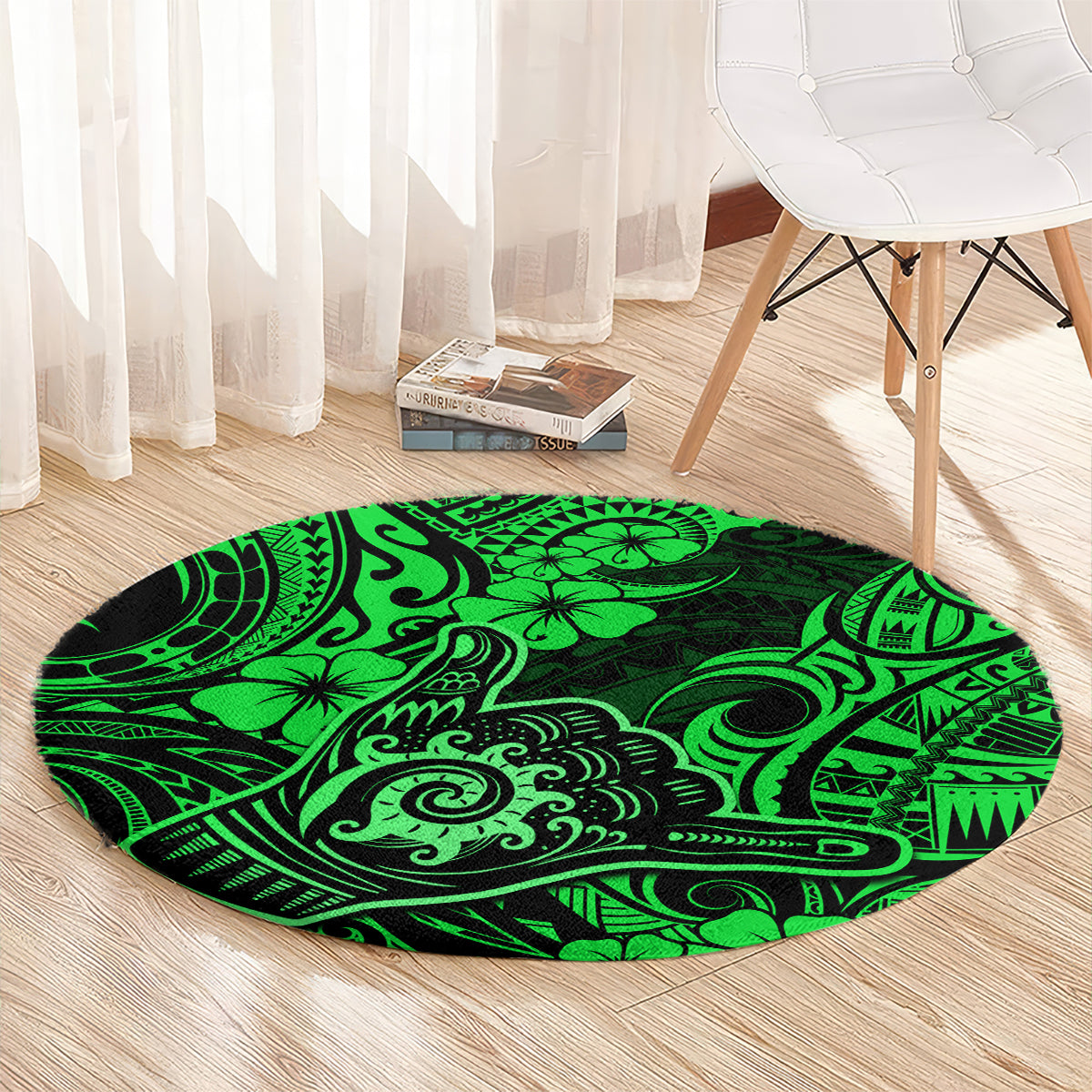 hawaii-shaka-sign-round-carpet-with-polynesian-hibiscus-green-unique