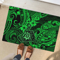 Hawaii Shaka Sign Rubber Doormat With Polynesian Hibiscus Green Unique - Wonder Print Shop