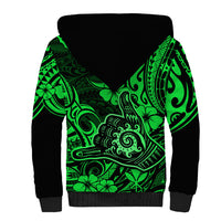 Hawaii Shaka Sign Sherpa Hoodie With Polynesian Hibiscus Green Unique - Wonder Print Shop