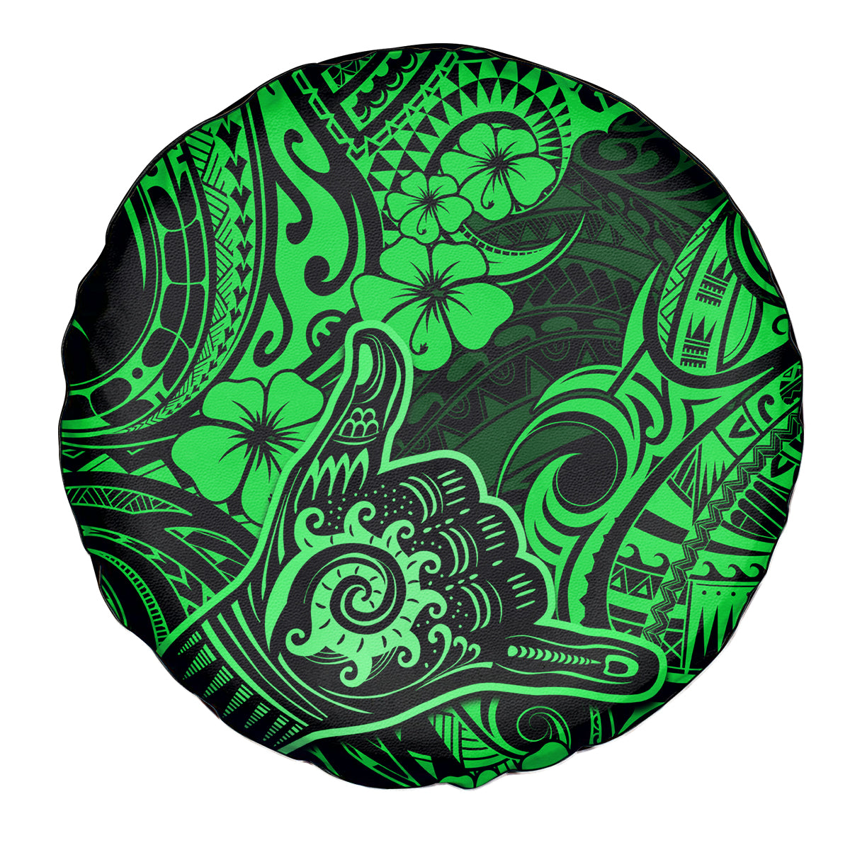 Hawaii Shaka Sign Spare Tire Cover With Polynesian Hibiscus Green Unique - Wonder Print Shop