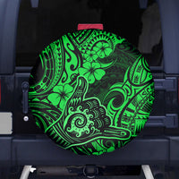 Hawaii Shaka Sign Spare Tire Cover With Polynesian Hibiscus Green Unique - Wonder Print Shop