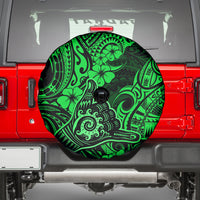 Hawaii Shaka Sign Spare Tire Cover With Polynesian Hibiscus Green Unique - Wonder Print Shop