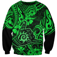 Hawaii Shaka Sign Sweatshirt With Polynesian Hibiscus Green Unique - Wonder Print Shop